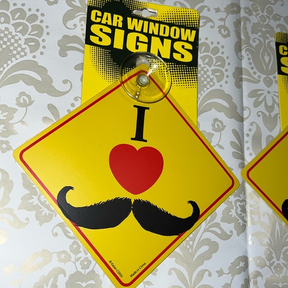 New Set of 2 “I Heart Mustache” Car Window Signs - Picture 3 of 4